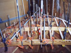 Bow deck frame all clamped up